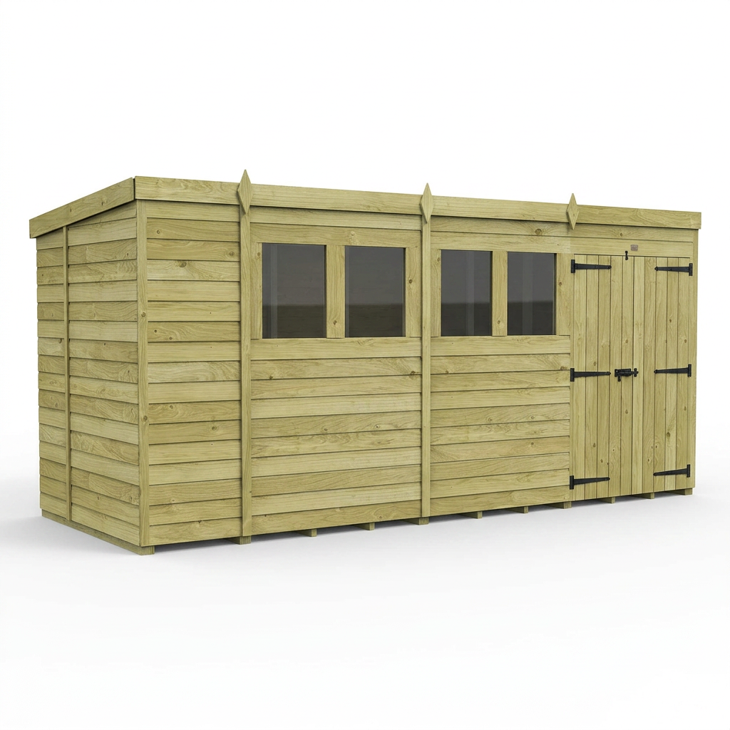 17 x 6 Pent Shed (Double Door, With Windows) - view 5