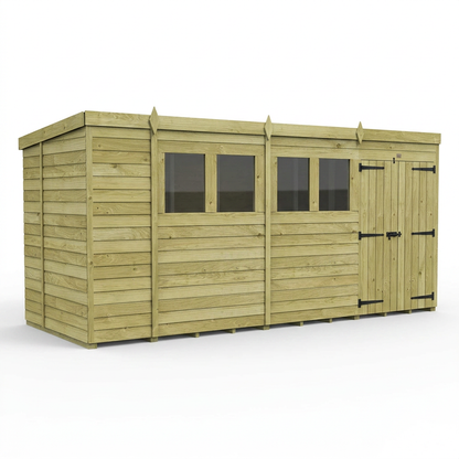 17 x 6 Pent Shed (Double Door, With Windows) - view 5