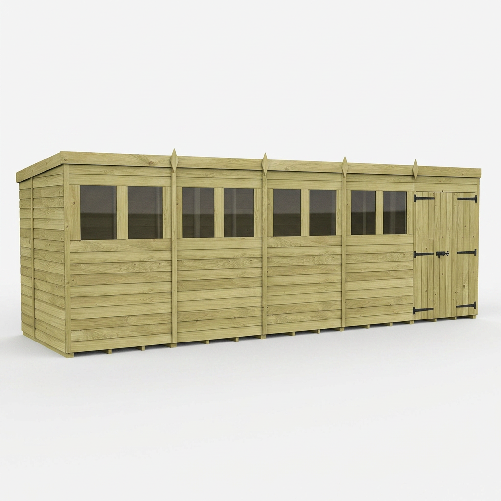 20 x 6 Pent Shed (Double Door, With Windows) - view 6