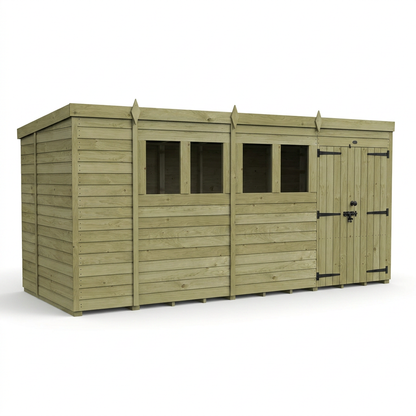 14 x 6 Pent Shed (Double Door, With Windows) - view 6