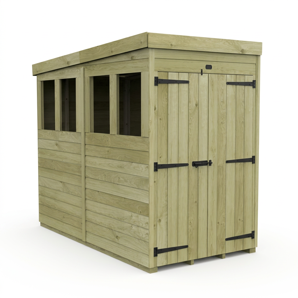 4 x 7 Pent Shed (Double Door, With Windows) - view 6