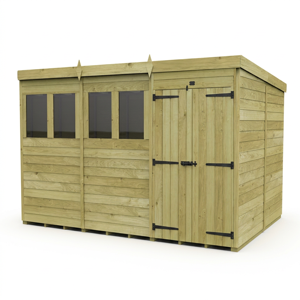12 x 7 Pent Shed (Double Door, With Windows) - view 4