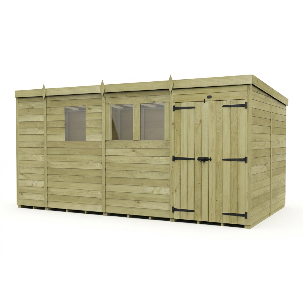13 x 7 Pent Shed (Double Door, With Windows) - view 4