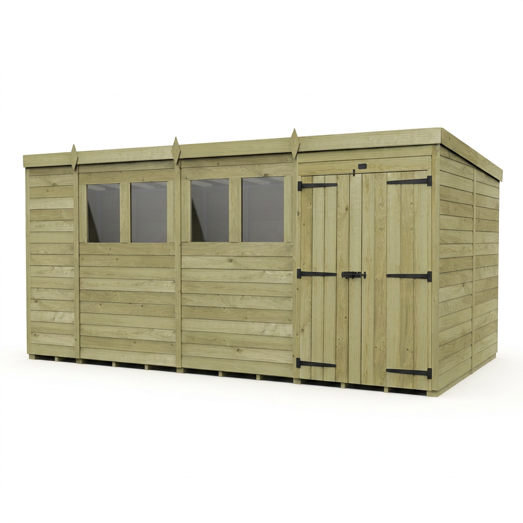14 x 7 Pent Shed (Double Door, With Windows) - view 4