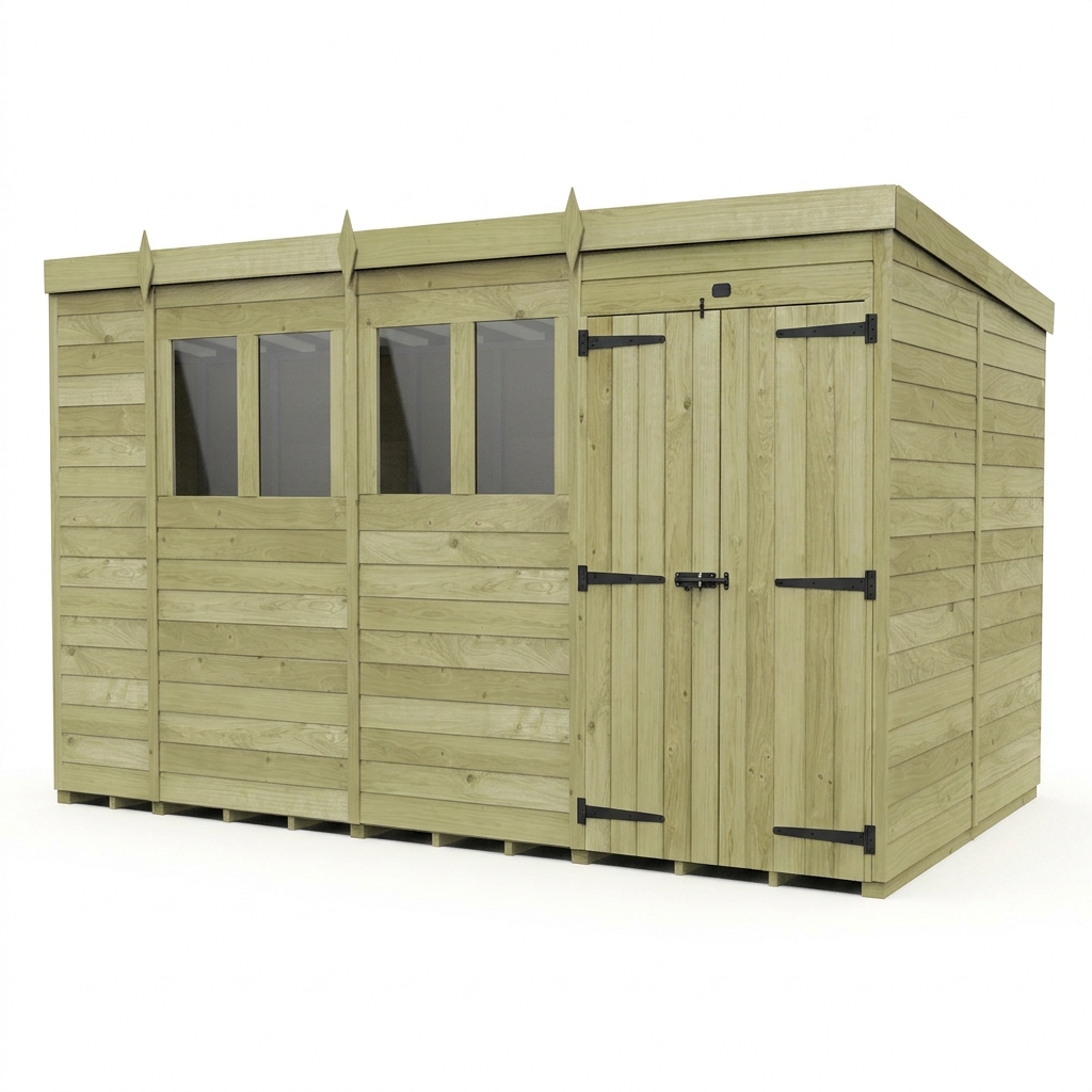 15 x 7 Pent Shed (Double Door, With Windows) - view 4