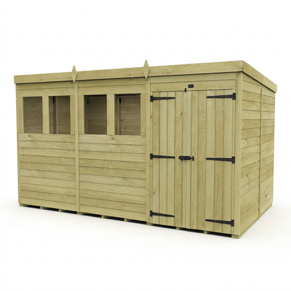 16 x 7 Pent Shed (Double Door, With Windows) - view 5