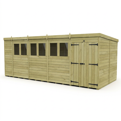 18 x 7 Pent Shed (Double Door, With Windows) - view 6