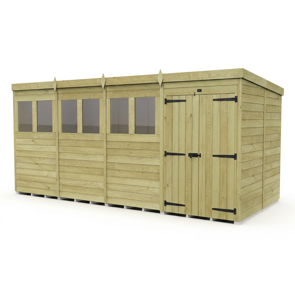 20 x 7 Pent Shed (Double Door, With Windows) - view 4