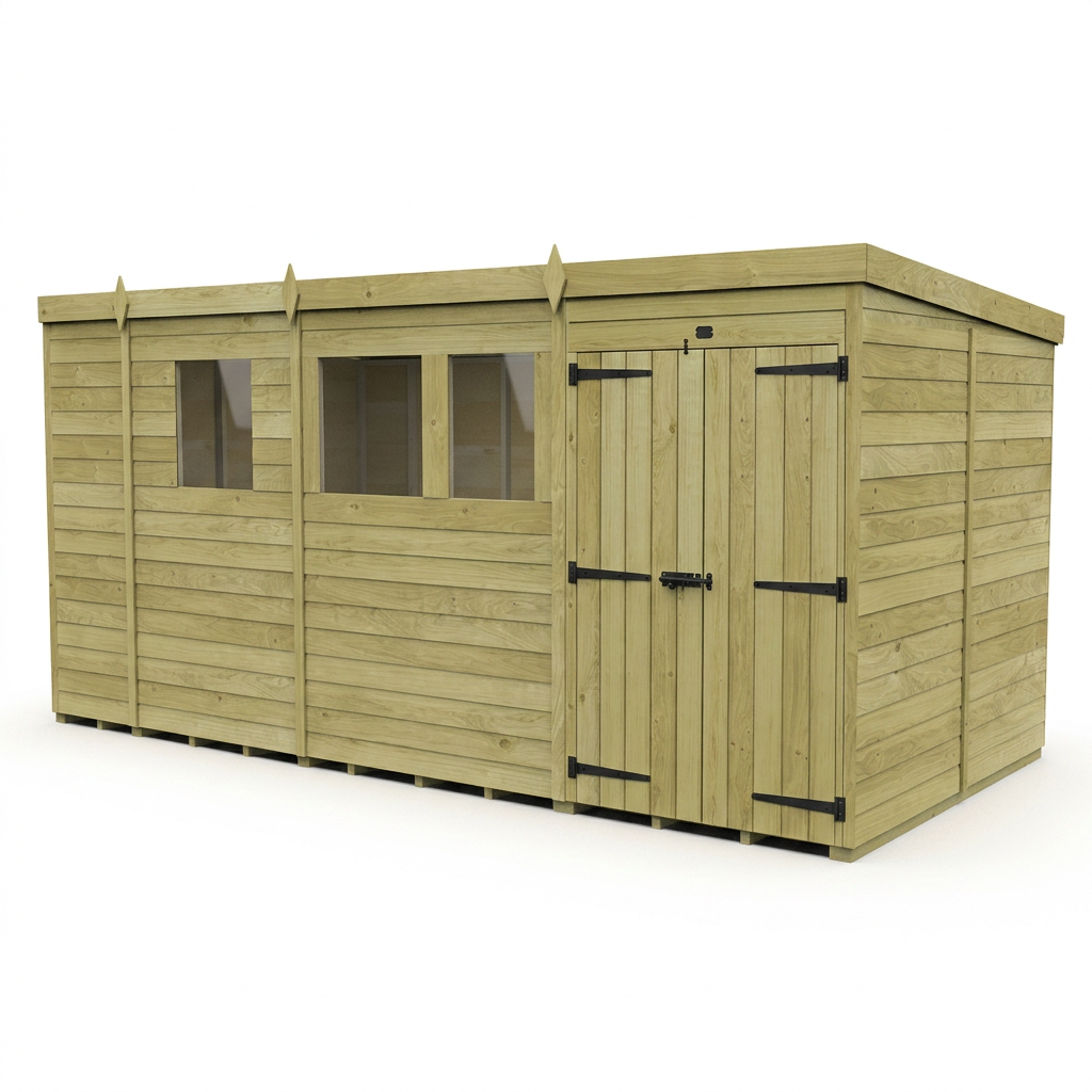 17 x 7 Pent Shed (Double Door, With Windows) - view 5