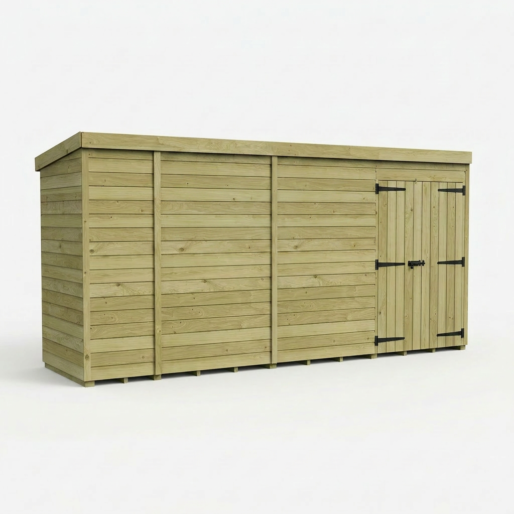 15 x 4 Pent Shed (Double Door, No Windows) - view 5