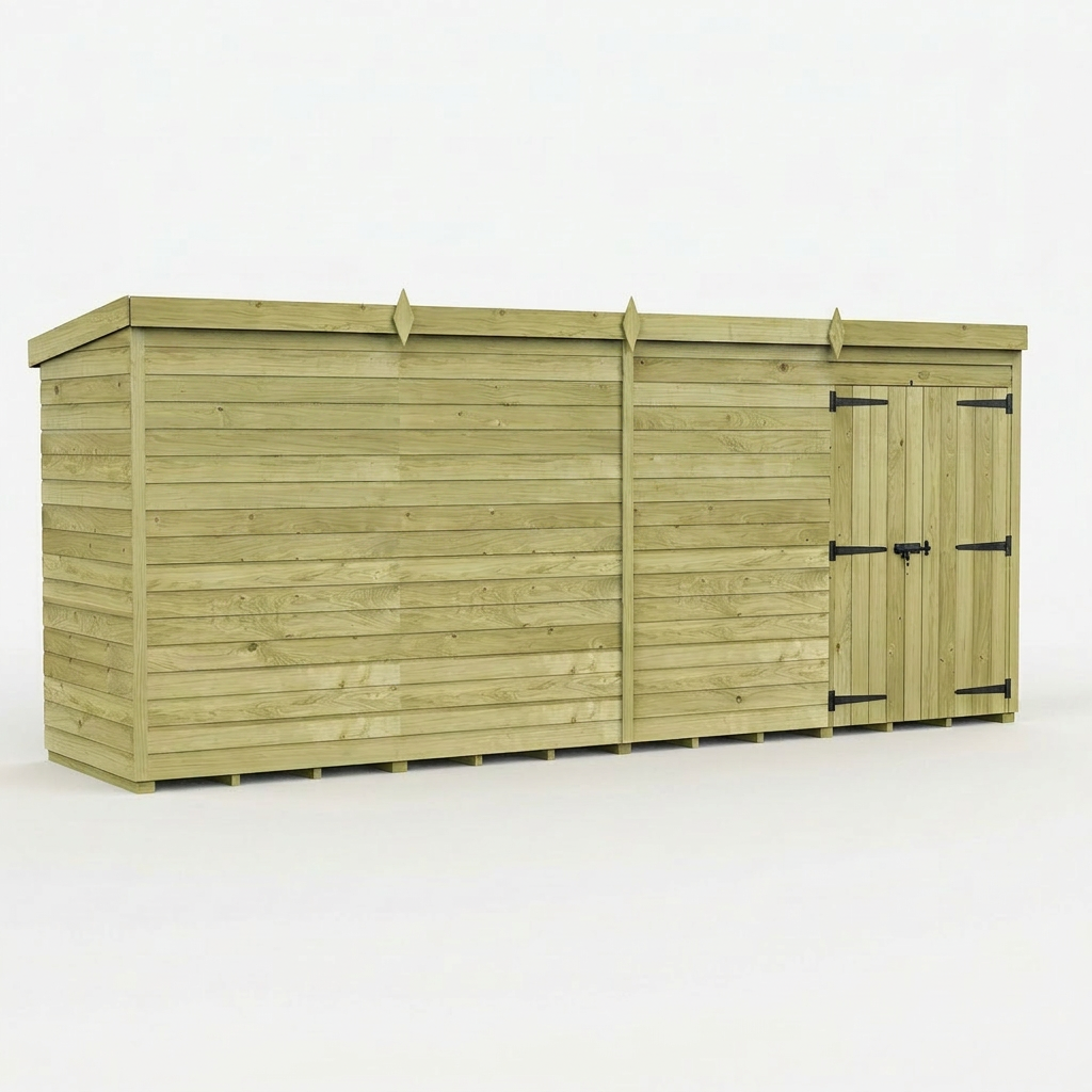 16 x 4 Pent Shed (Double Door, No Windows) - view 4