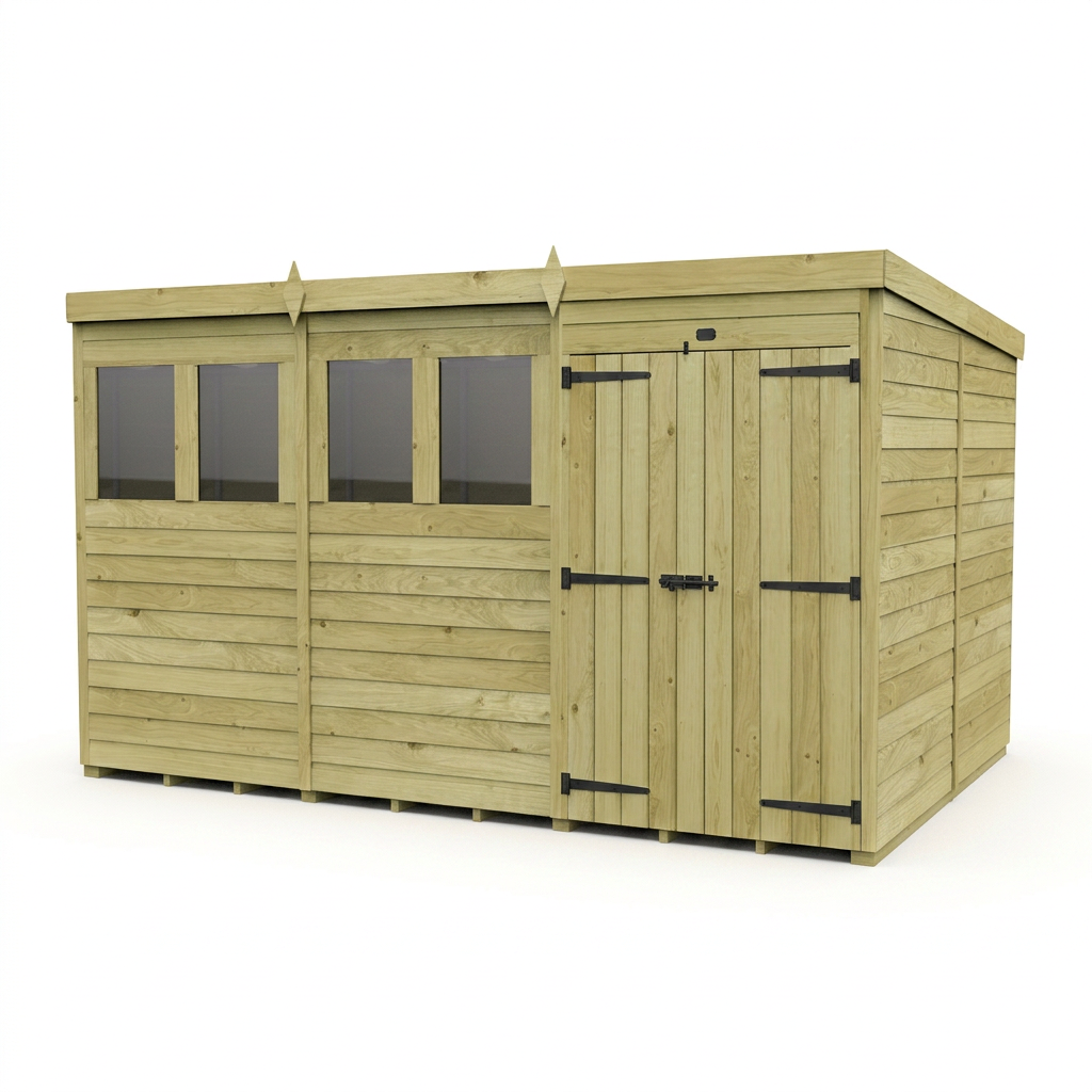 12 x 8 Pent Shed (Double Door, With Windows) - view 6