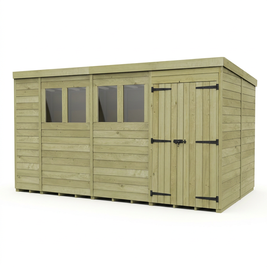14 x 8 Pent Shed (Double Door, With Windows) - view 5