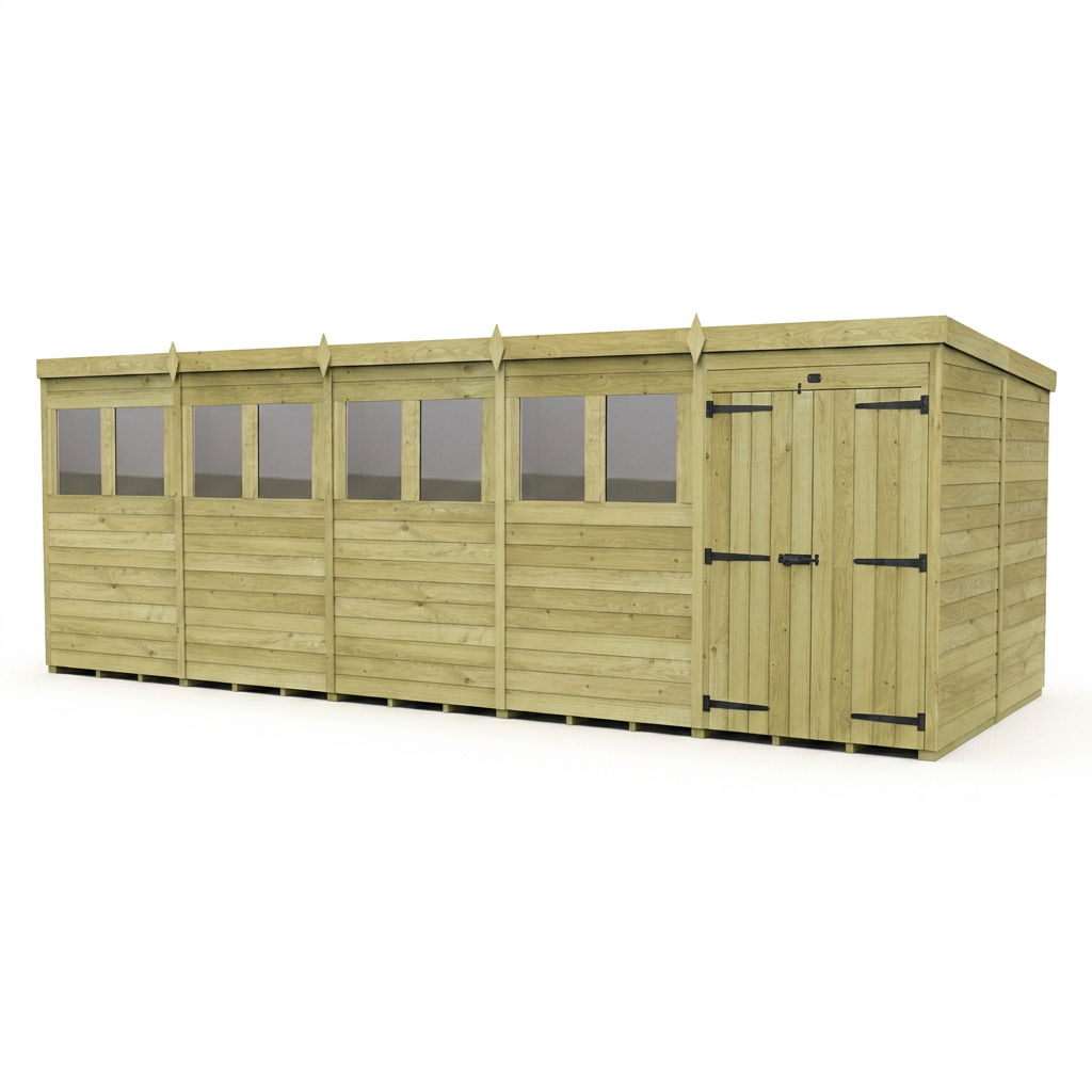 20 x 8 Pent Shed (Double Door, With Windows) - view 6