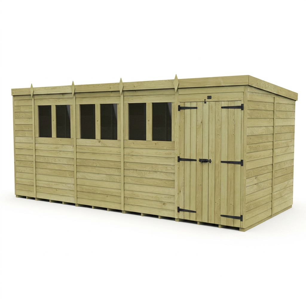 19 x 8 Pent Shed (Double Door, With Windows) - view 6