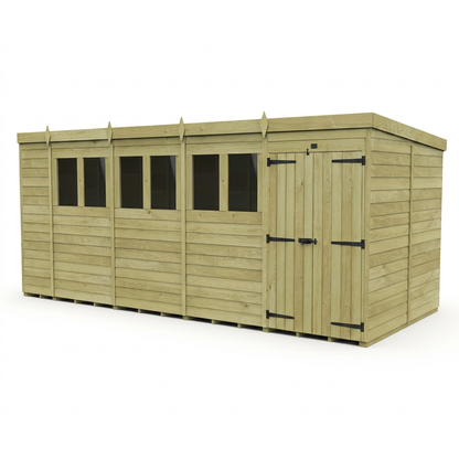 19 x 8 Pent Shed (Double Door, With Windows) - view 6