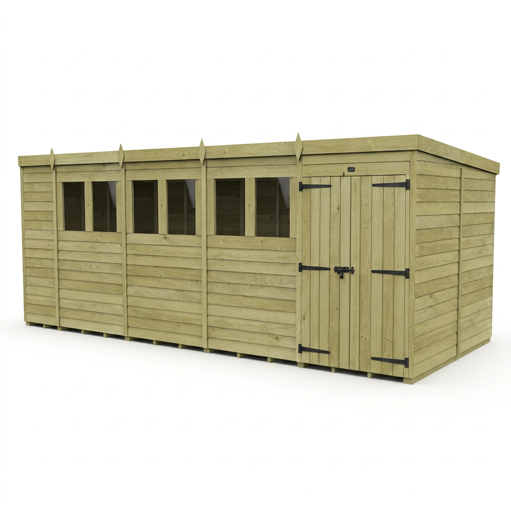 19 x 7 Pent Shed (Double Door, With Windows) - view 6
