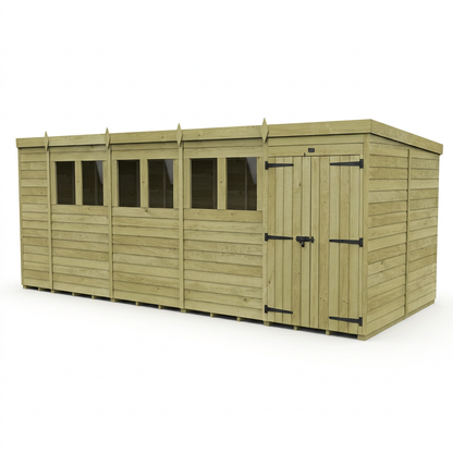19 x 7 Pent Shed (Double Door, With Windows) - view 6