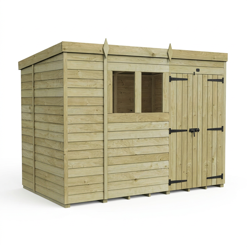 11 x 6 Pent Shed (Double Door, With Windows) - view 5