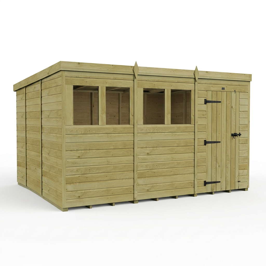 12 x 10 Pent Shed (Single Door, With Windows) - view 4