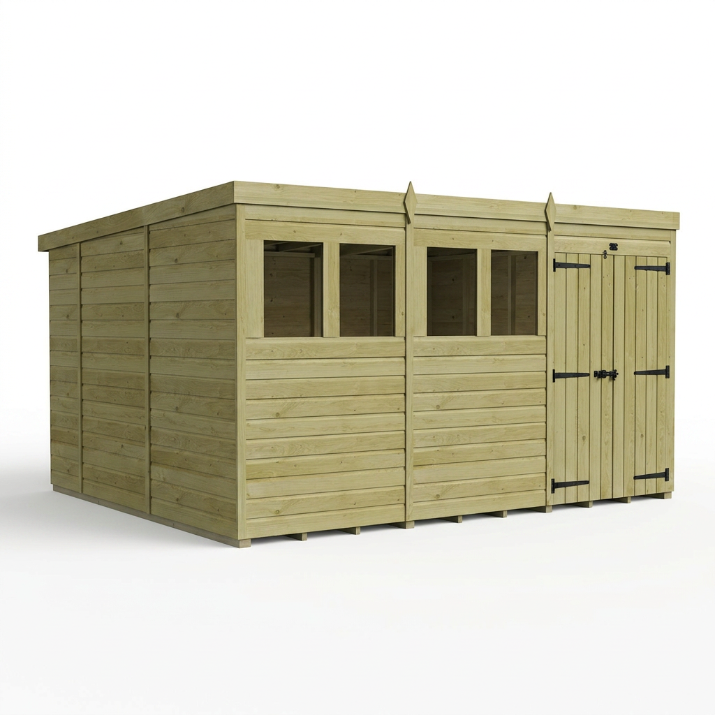 12 x 10 Pent Shed (Double Door, With Windows) - view 4
