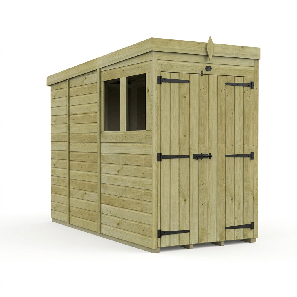 4 x 9 Pent Shed (Double Door, With Windows) - view 6