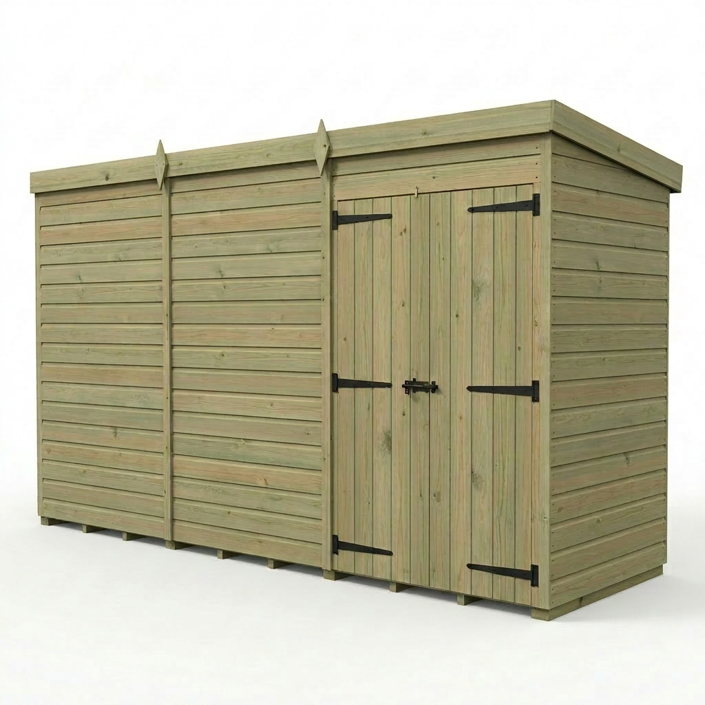 12 x 4 Pent Shed (Double Door, No Windows) - view 6