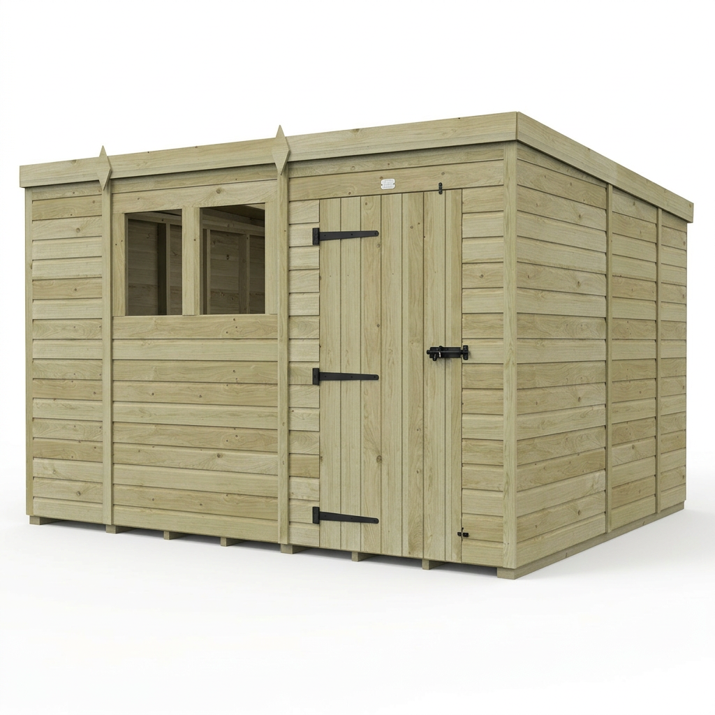 10 x 9 Pent Shed (Single Door, With Windows) - view 3