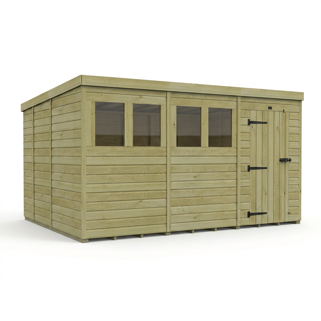 12 x 9 Pent Shed (Single Door, With Windows) - view 4