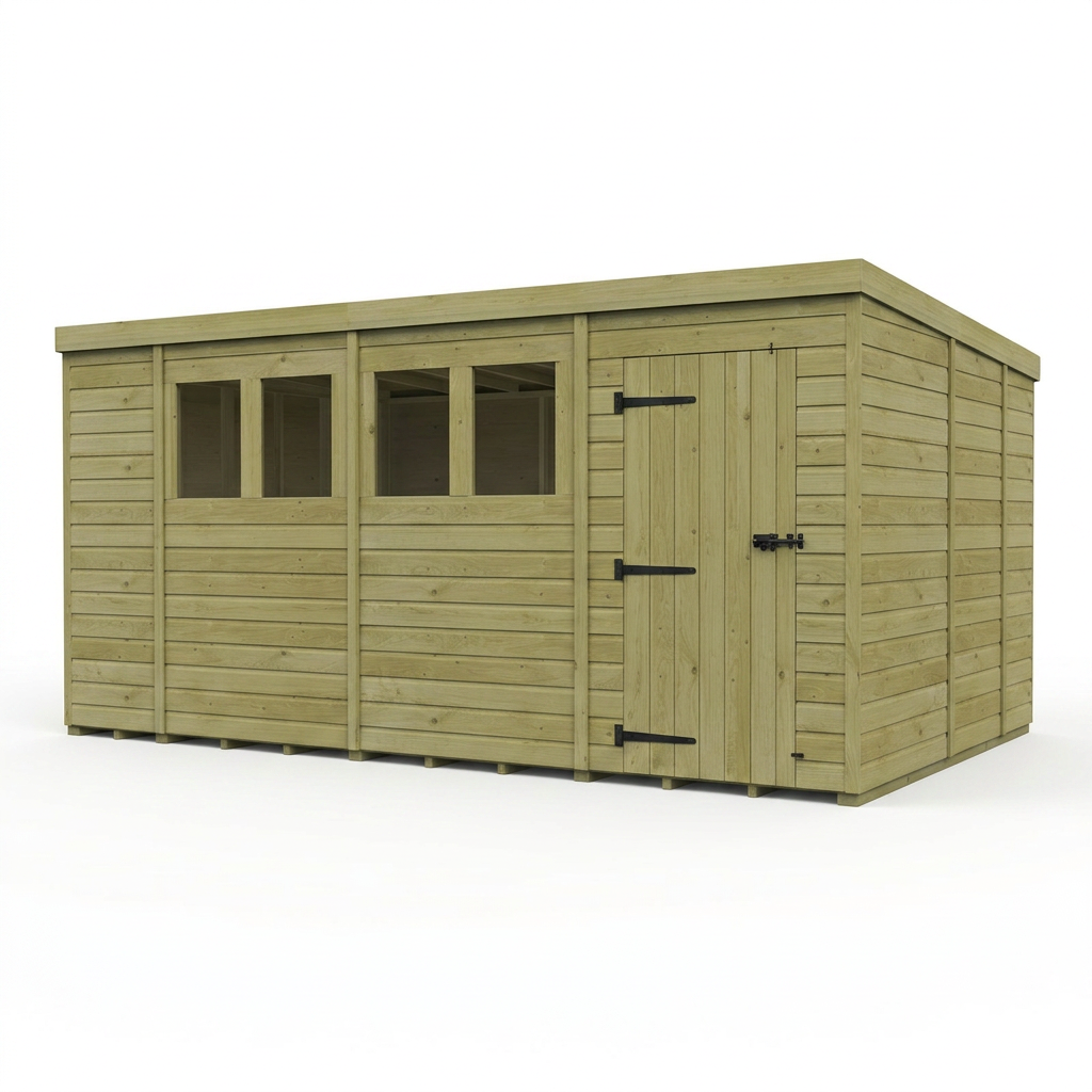 14 x 9 Pent Shed (Single Door, With Windows) - view 3