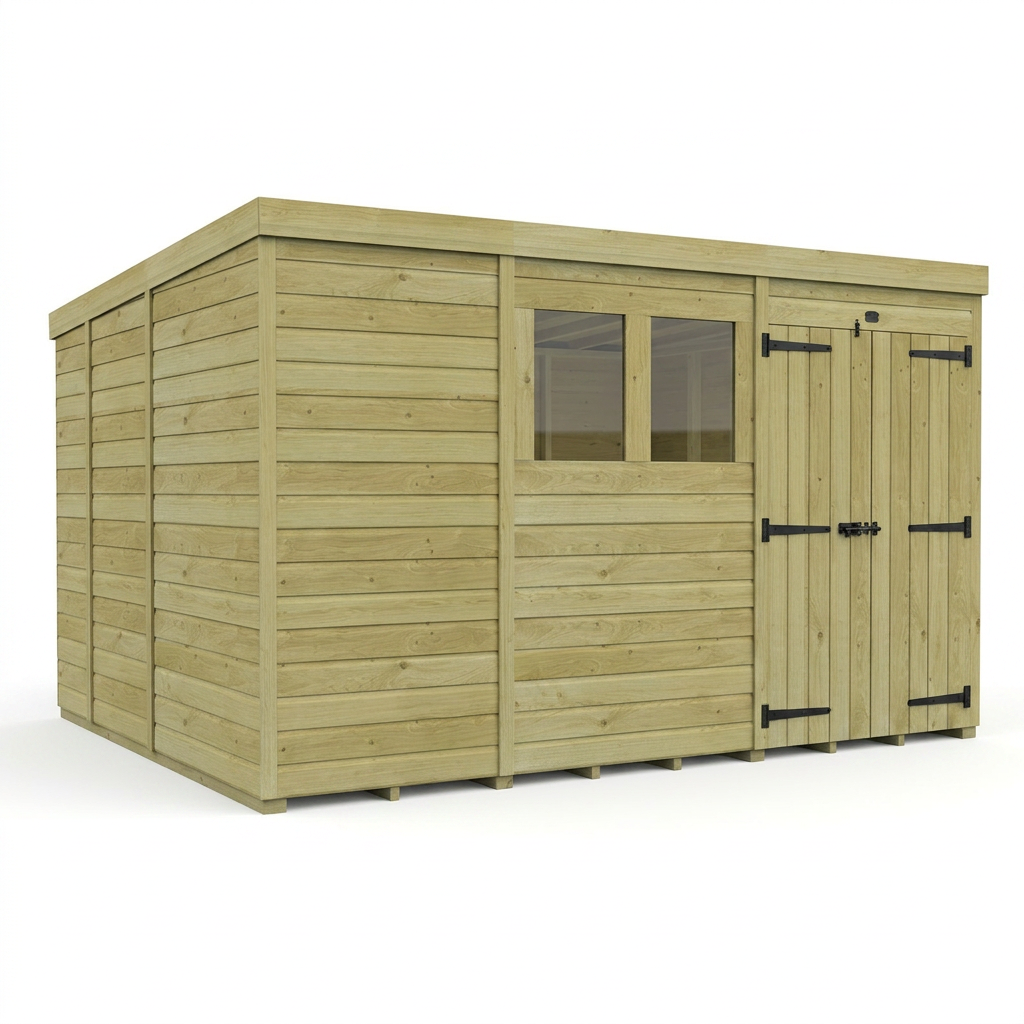11 x 9 Pent Shed (Double Door, With Windows) - view 4