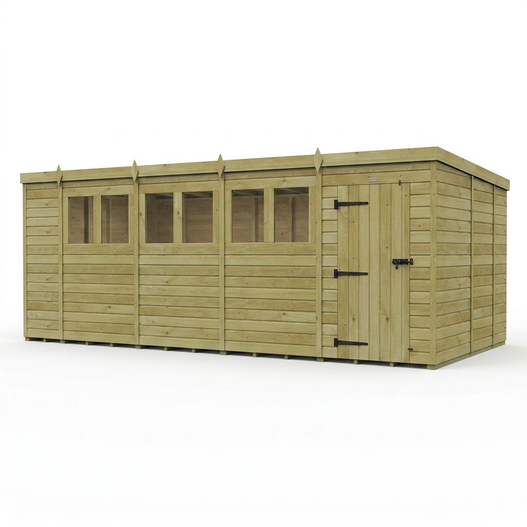 18 x 9 Pent Shed (Single Door, With Windows) - view 3