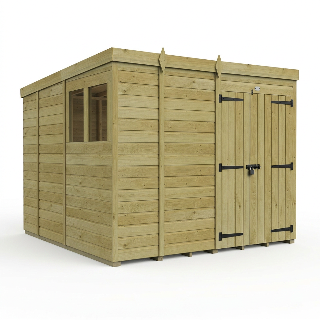 9 x 9 Pent Shed (Double Door, With Windows) - view 3