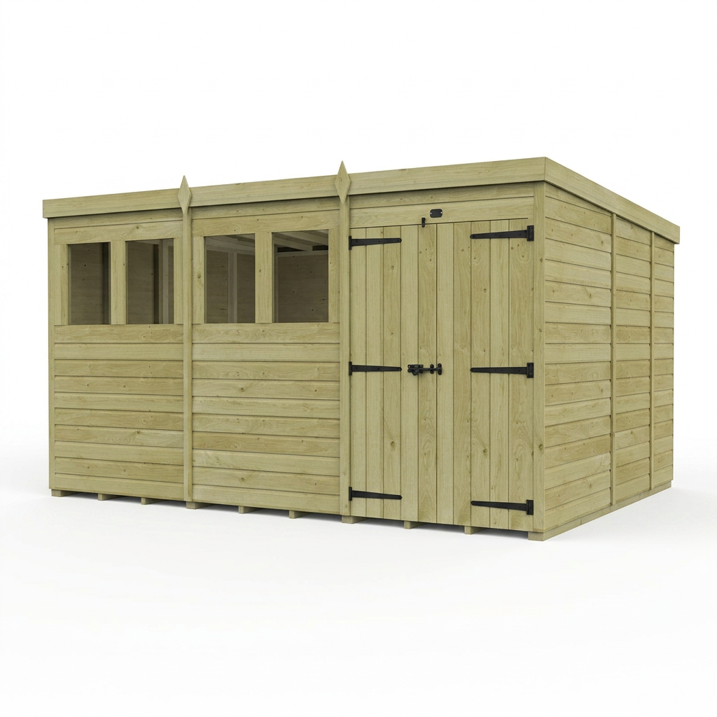 12 x 9 Pent Shed (Double Door, With Windows) - view 4