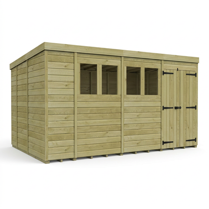 14 x 9 Pent Shed (Double Door, With Windows) - view 6