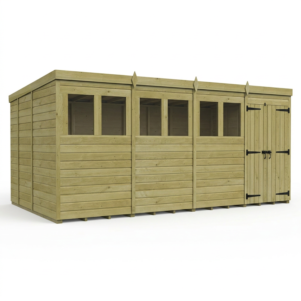 16 x 9 Pent Shed (Double Door, With Windows) - view 5