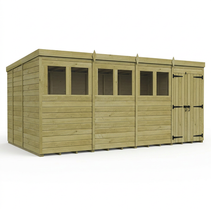 16 x 9 Pent Shed (Double Door, With Windows) - view 5