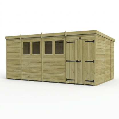 15 x 9 Pent Shed (Double Door, With Windows) - view 6