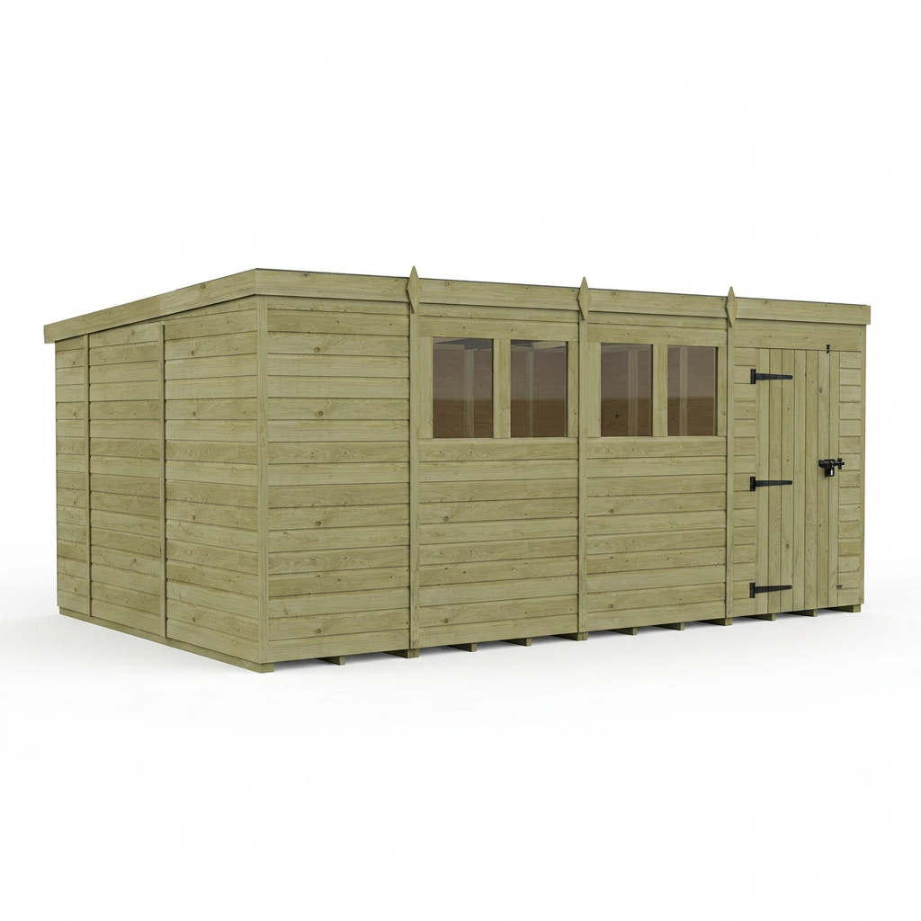 15 x 10 Pent Shed (Single Door, With Windows) - view 5