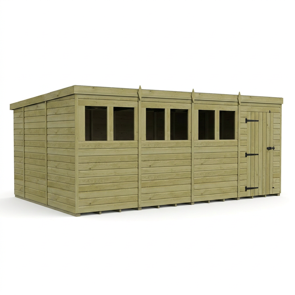 16 x 10 Pent Shed (Single Door, With Windows) - view 4