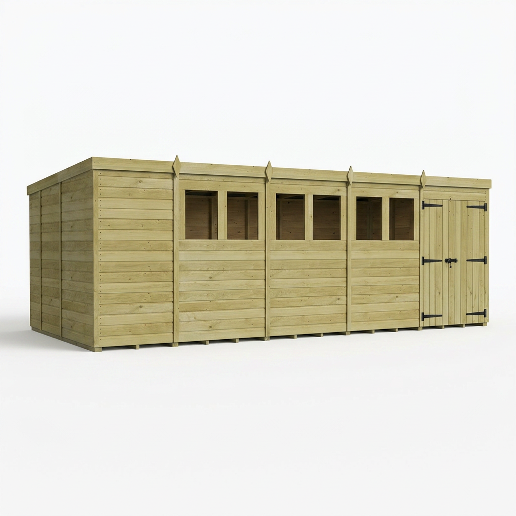 19 x 9 Pent Shed (Double Door, With Windows) - view 6