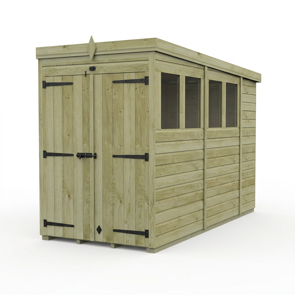 4 x 10 Pent Shed (Double Door, With Windows) - view 5