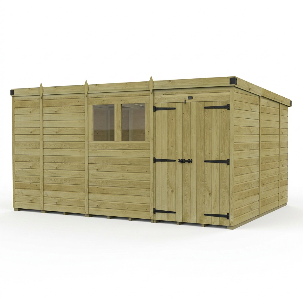 13 x 10 Pent Shed (Double Door, With Windows) - view 5