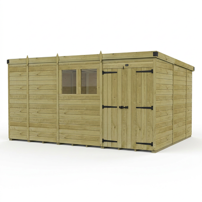 13 x 10 Pent Shed (Double Door, With Windows) - view 5