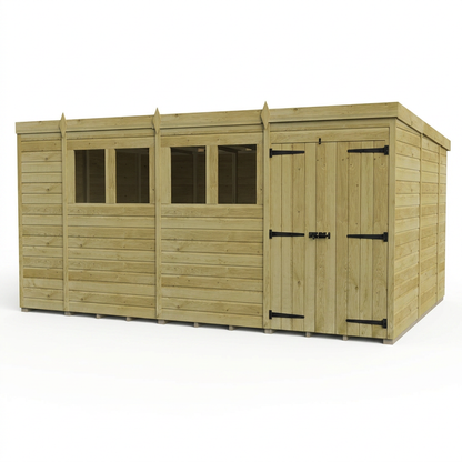 14 x 10 Pent Shed (Double Door, With Windows) - view 5