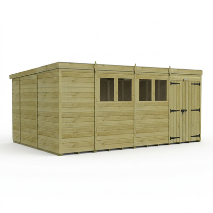 15 x 10 Pent Shed (Double Door, With Windows) - view 5
