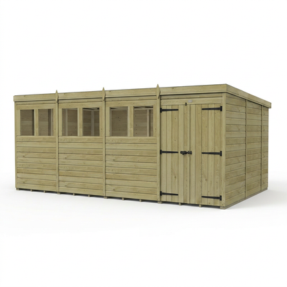 16 x 10 Pent Shed (Double Door, With Windows) - view 5
