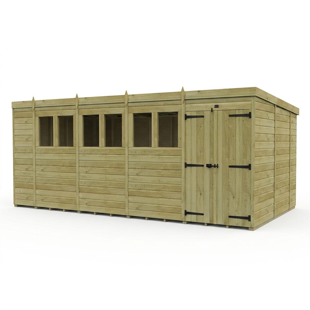 18 x 10 Pent Shed (Double Door, With Windows) - view 5