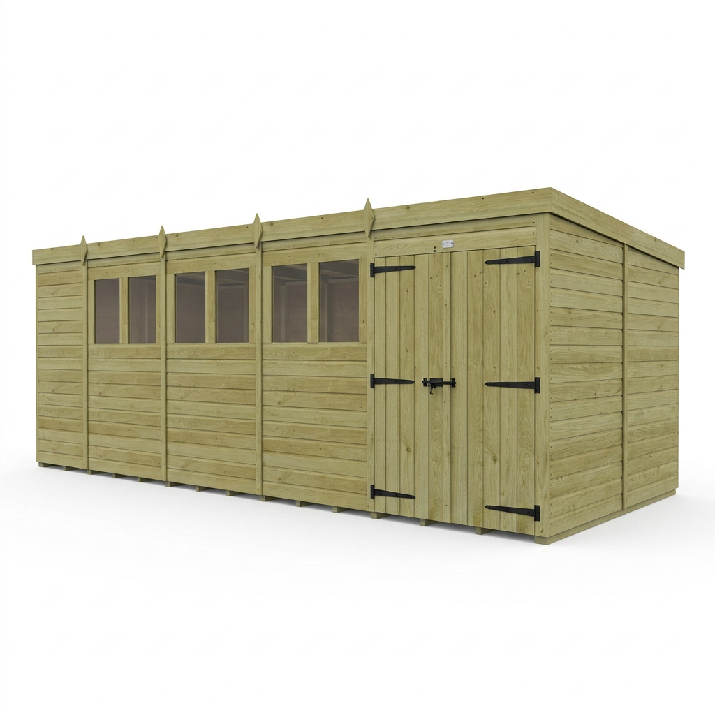 19 x 10 Pent Shed (Double Door, With Windows) - view 5