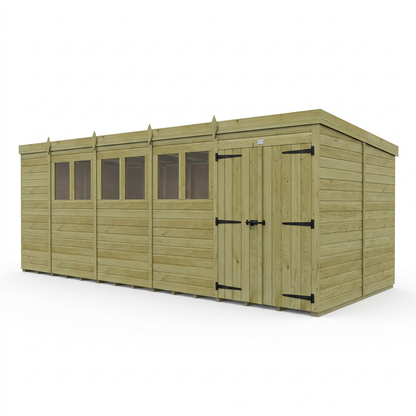 19 x 10 Pent Shed (Double Door, With Windows) - view 5